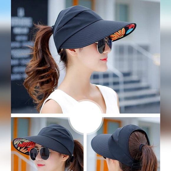 Stylish Black Sun Hat with Floral Accent - Picture 3 of 3